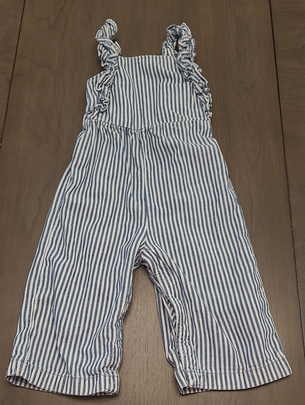 GAP Blue and White Striped Ruffle-Strap Kids Jumpsuit